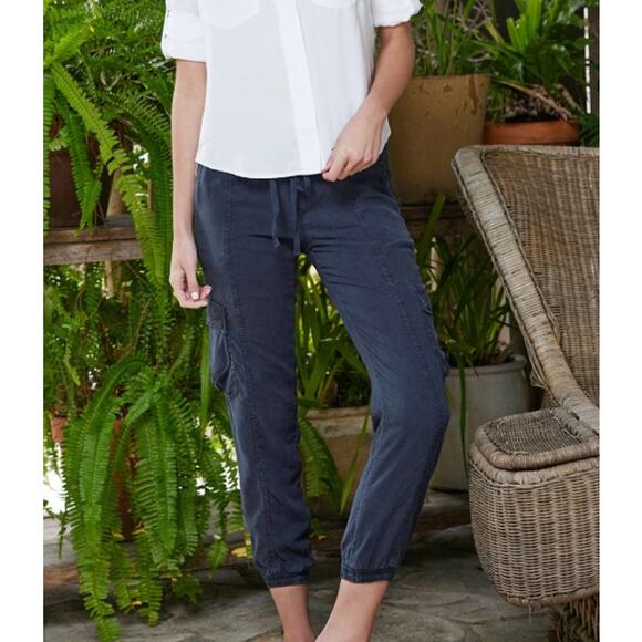 Bella Dahl Cargo Track Jogger Pants Black with Drawstring Womens Lyocell Capsule - Picture 5 of 13